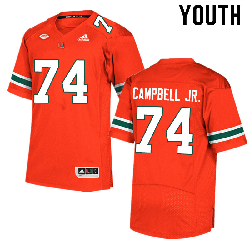 Adidas Miami Hurricanes Youth #74 John Campbell Jr. College Football Jerseys Sale-Orange - Click Image to Close